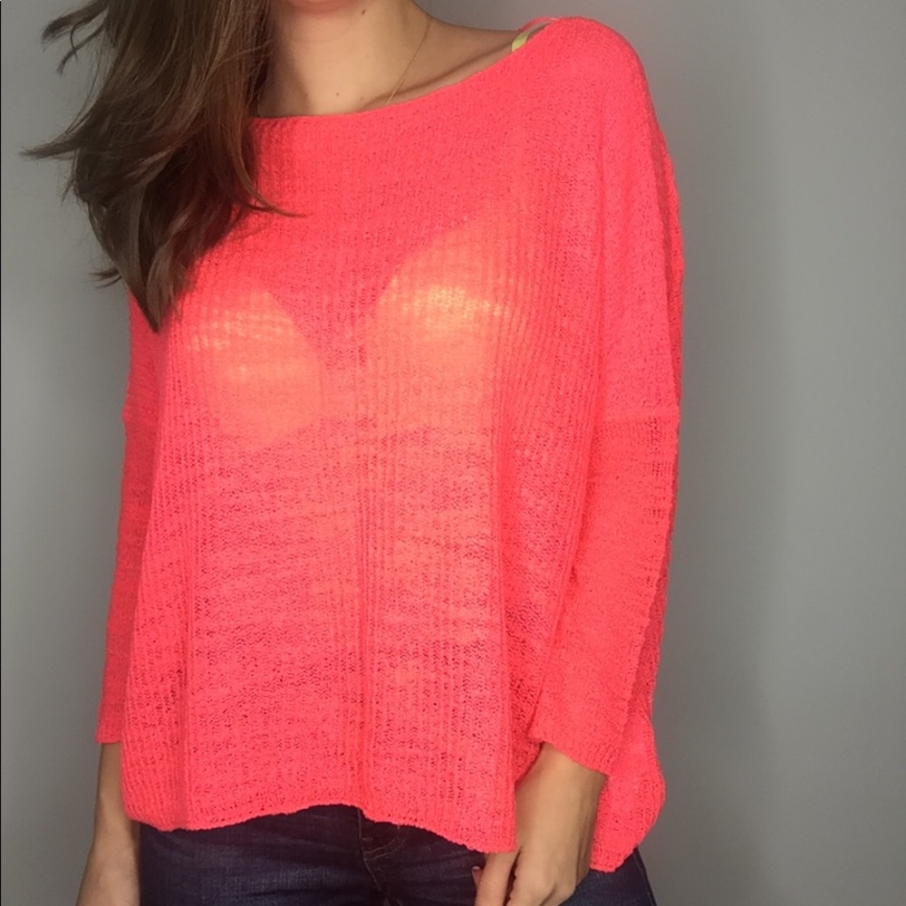 Zara knit neon pink/orange boat neckline sweater